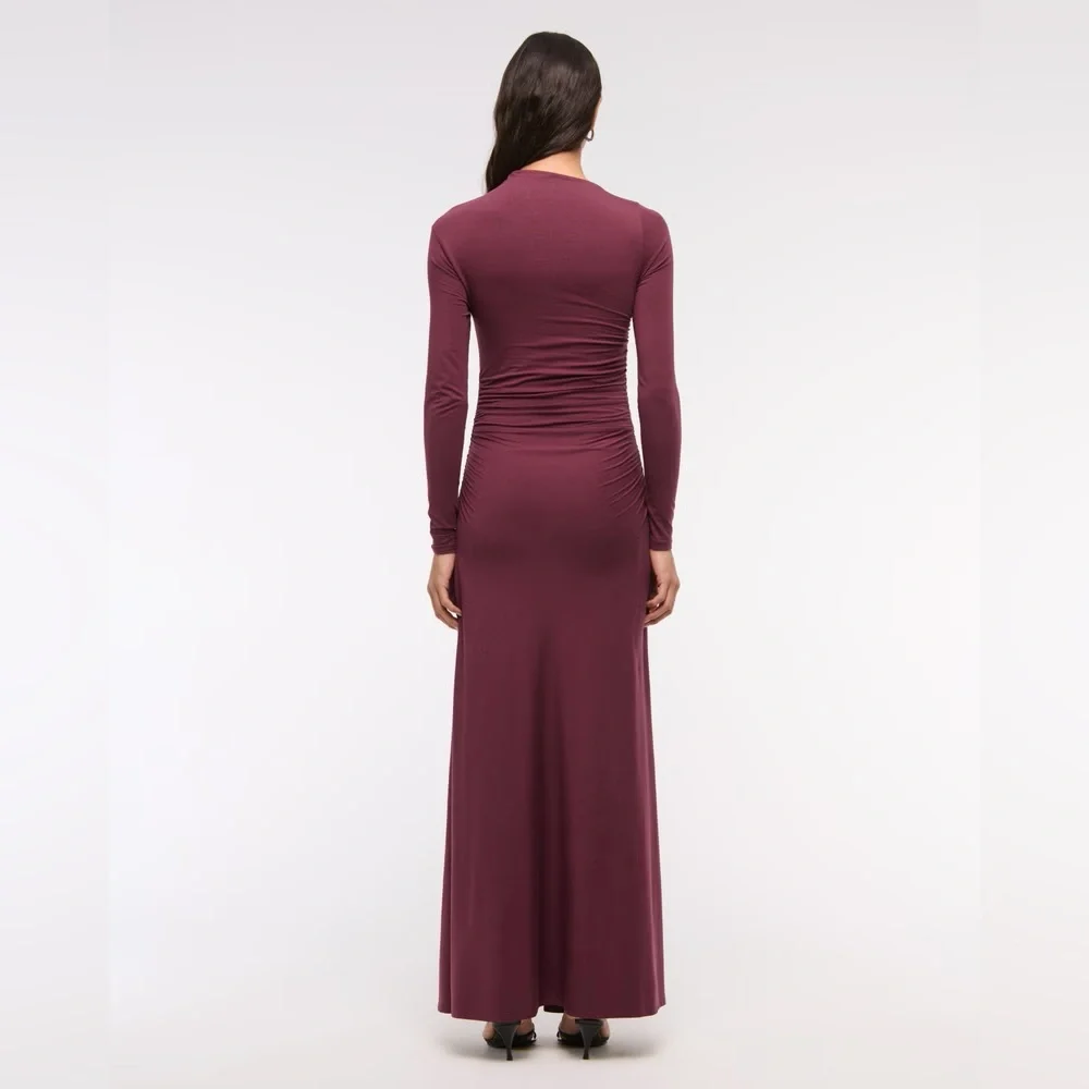 NWOT Abercrombie & Fitch High Neck Ruched Wrap Maxi Dress Wine Sz S